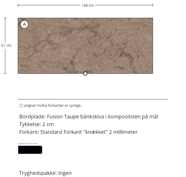 Fusion Taupe bänkskiva i kompositsten på mål